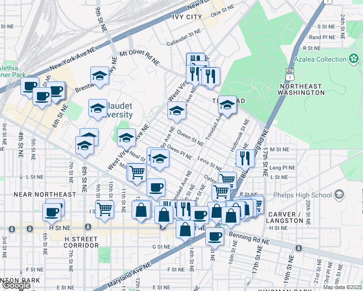 map of restaurants, bars, coffee shops, grocery stores, and more near 101 Independence Avenue Southeast in Washington