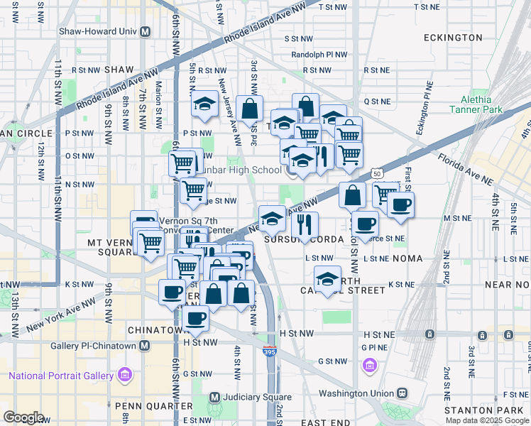 map of restaurants, bars, coffee shops, grocery stores, and more near 101 Independence Avenue Southeast in Washington