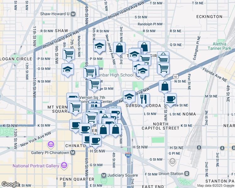 map of restaurants, bars, coffee shops, grocery stores, and more near 101 Independence Avenue Southeast in Washington