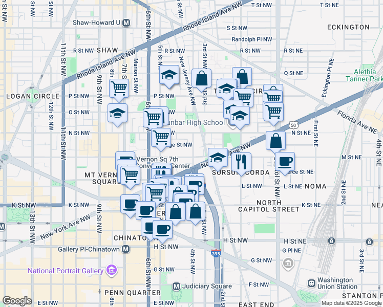 map of restaurants, bars, coffee shops, grocery stores, and more near 101 Independence Avenue Southeast in Washington
