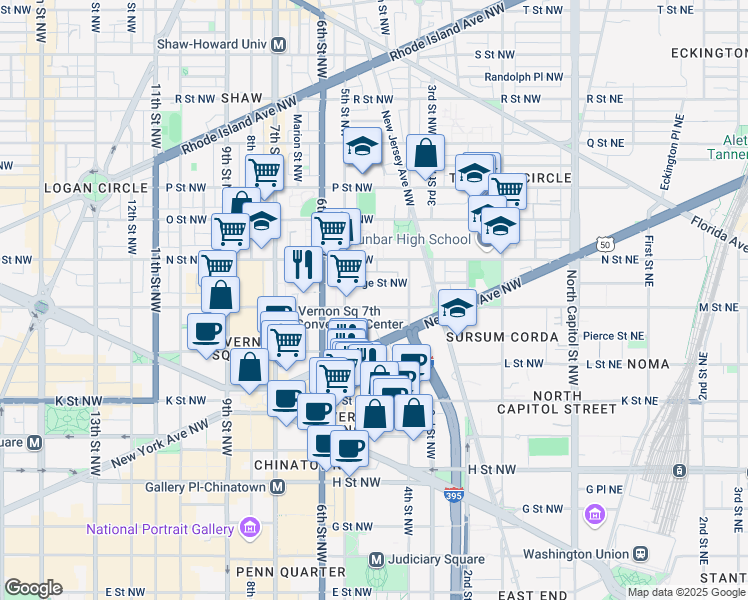 map of restaurants, bars, coffee shops, grocery stores, and more near 101 Independence Avenue Southeast in Washington