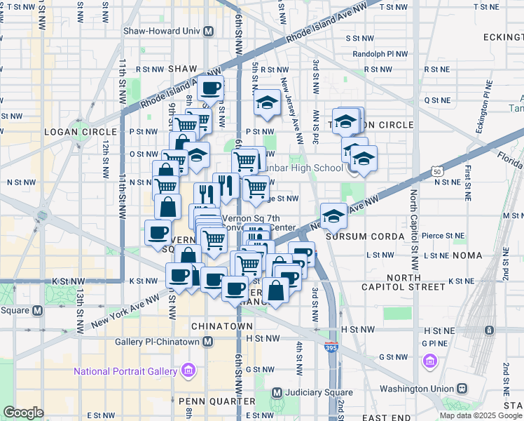 map of restaurants, bars, coffee shops, grocery stores, and more near 101 Independence Avenue Southeast in Washington