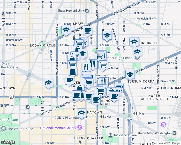 map of restaurants, bars, coffee shops, grocery stores, and more near 101 Independence Avenue Southeast in Washington