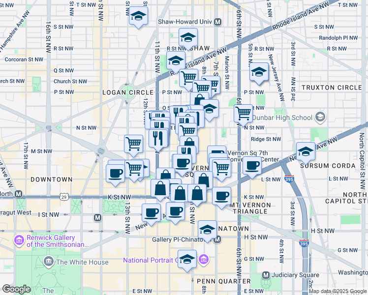 map of restaurants, bars, coffee shops, grocery stores, and more near 101 Independence Avenue Southeast in Washington