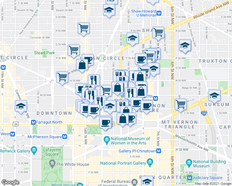 map of restaurants, bars, coffee shops, grocery stores, and more near 101 Independence Avenue Southeast in Washington