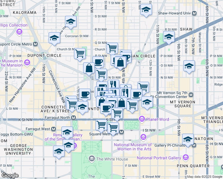 map of restaurants, bars, coffee shops, grocery stores, and more near 101 Independence Avenue Southeast in Washington