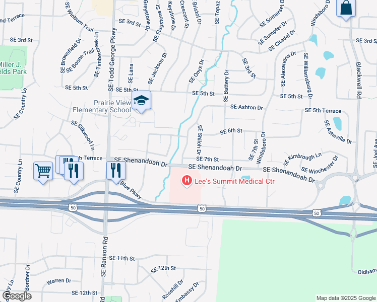 map of restaurants, bars, coffee shops, grocery stores, and more near 652 Southeast Ashton Drive in Lee's Summit