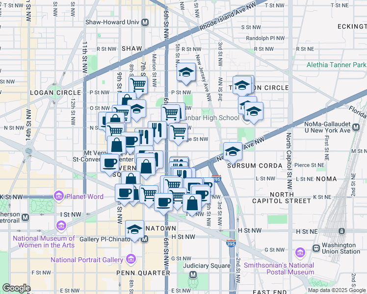 map of restaurants, bars, coffee shops, grocery stores, and more near 101 Independence Avenue Southeast in Washington