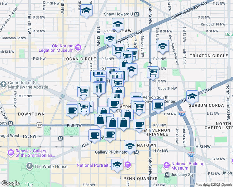 map of restaurants, bars, coffee shops, grocery stores, and more near 101 Independence Avenue Southeast in Washington