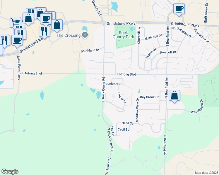 map of restaurants, bars, coffee shops, grocery stores, and more near 3815 Juniper Court in Columbia