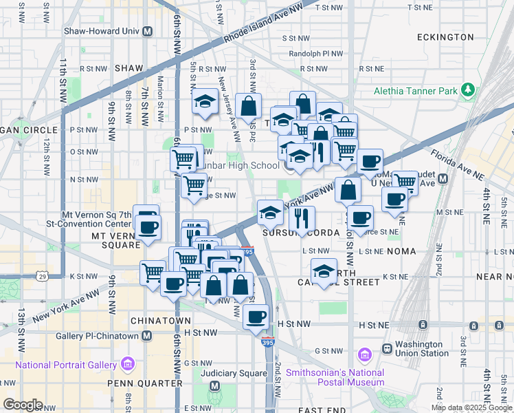 map of restaurants, bars, coffee shops, grocery stores, and more near in Washington