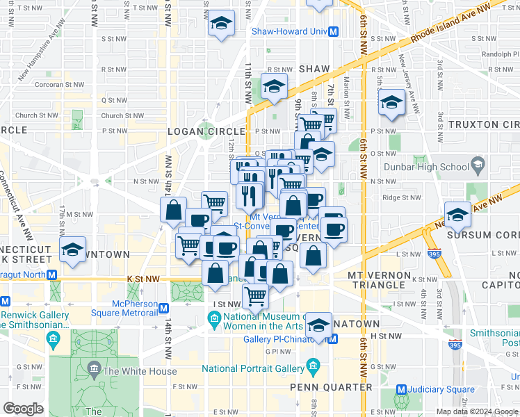 map of restaurants, bars, coffee shops, grocery stores, and more near 101 Independence Avenue Southeast in Washington