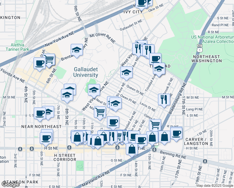map of restaurants, bars, coffee shops, grocery stores, and more near 101 Independence Avenue Southeast in Washington