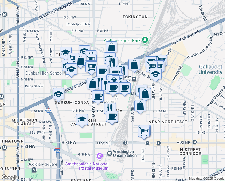 map of restaurants, bars, coffee shops, grocery stores, and more near 101 Independence Avenue Southeast in Washington