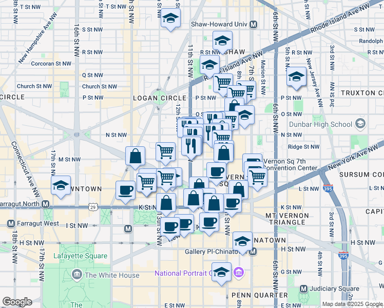 map of restaurants, bars, coffee shops, grocery stores, and more near 101 Independence Avenue Southeast in Washington