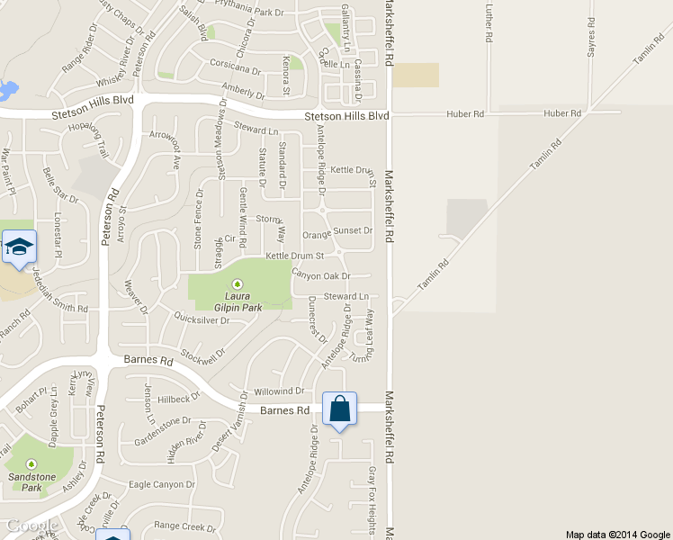 map of restaurants, bars, coffee shops, grocery stores, and more near 7664 Canyon Oak Drive in Colorado Springs