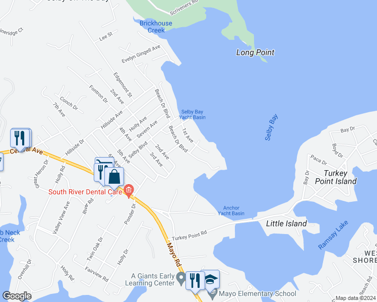 map of restaurants, bars, coffee shops, grocery stores, and more near 3749 Beach Drive Boulevard in Edgewater