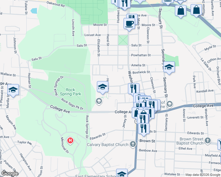map of restaurants, bars, coffee shops, grocery stores, and more near 2216 Judson Avenue in Alton