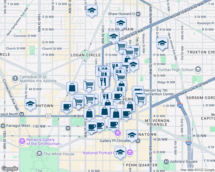 map of restaurants, bars, coffee shops, grocery stores, and more near 1206 10th Street Northwest in Washington