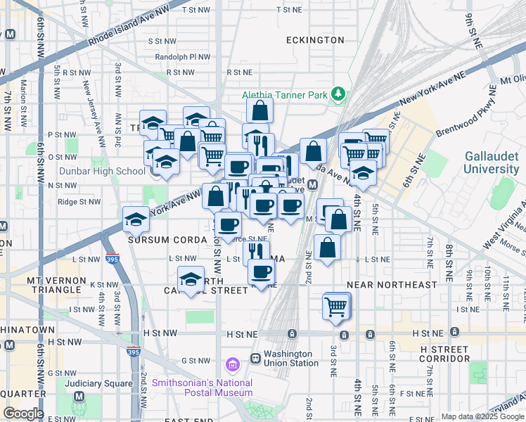map of restaurants, bars, coffee shops, grocery stores, and more near 1200 First Street Northeast in Washington