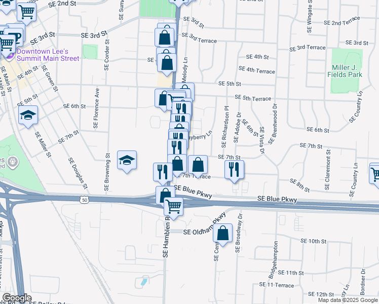 map of restaurants, bars, coffee shops, grocery stores, and more near 907 Southeast 7th Street in Lee's Summit