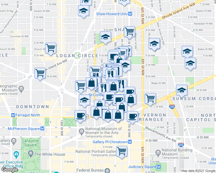 map of restaurants, bars, coffee shops, grocery stores, and more near 101 Independence Avenue Southeast in Washington