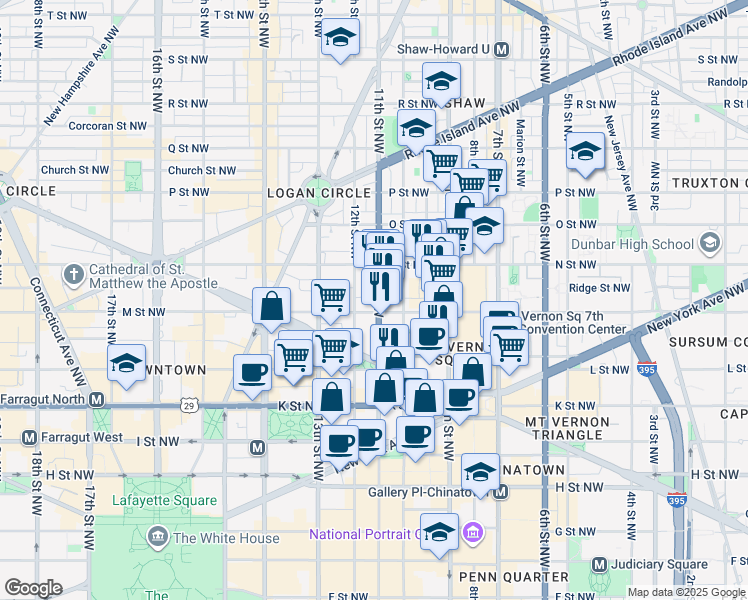 map of restaurants, bars, coffee shops, grocery stores, and more near 1206 11th Street Northwest in Washington