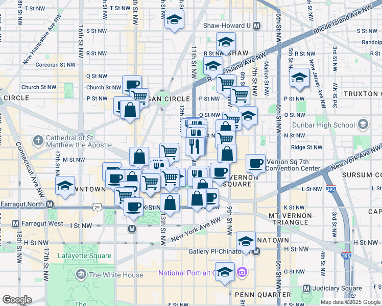 map of restaurants, bars, coffee shops, grocery stores, and more near 1206 11th Street Northwest in Washington
