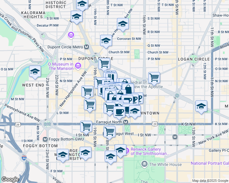 map of restaurants, bars, coffee shops, grocery stores, and more near 1201 Connecticut Avenue Northwest in Washington