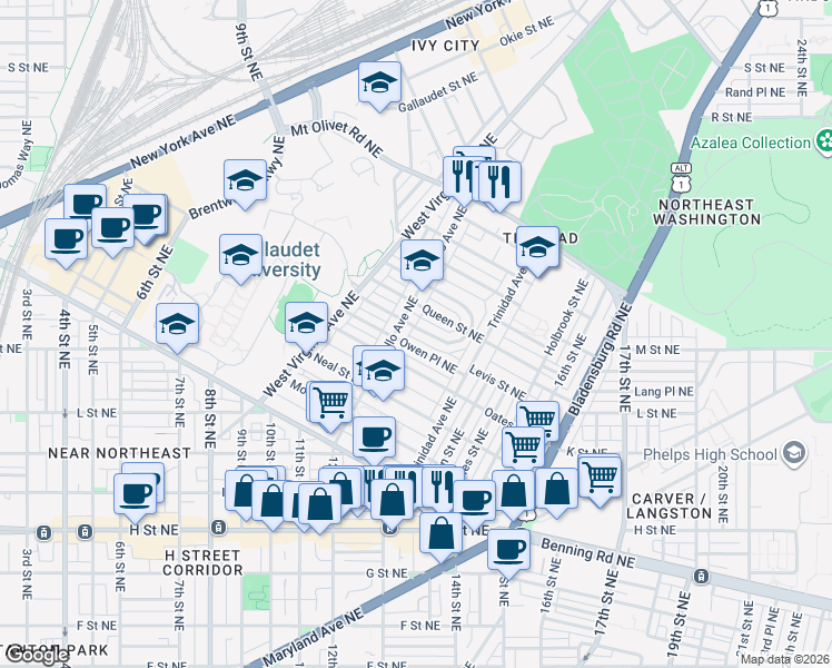 map of restaurants, bars, coffee shops, grocery stores, and more near 101 Independence Avenue Southeast in Washington