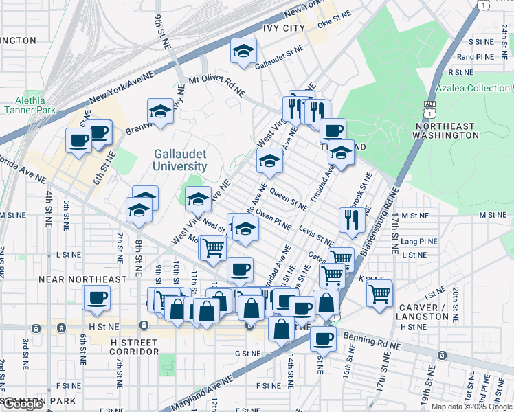 map of restaurants, bars, coffee shops, grocery stores, and more near 101 Independence Avenue Southeast in Washington