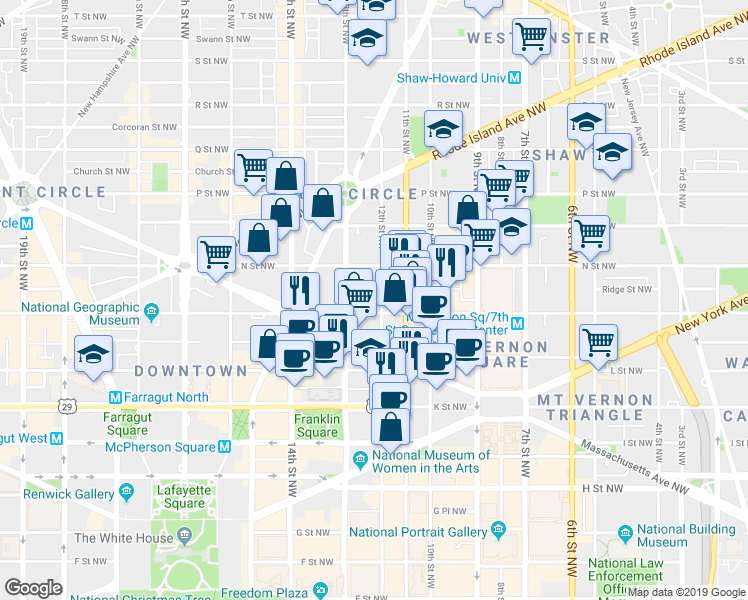 map of restaurants, bars, coffee shops, grocery stores, and more near 101 Independence Avenue Southeast in Washington