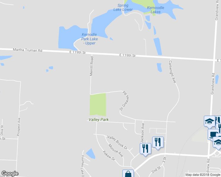 map of restaurants, bars, coffee shops, grocery stores, and more near 3900 Doctor Greaves Road in Grandview