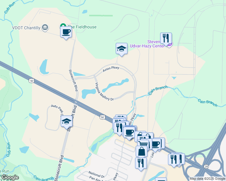 map of restaurants, bars, coffee shops, grocery stores, and more near 3975 Virginia Mallory Drive in Chantilly