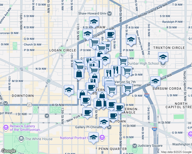map of restaurants, bars, coffee shops, grocery stores, and more near 1228 9th Street Northwest in Washington