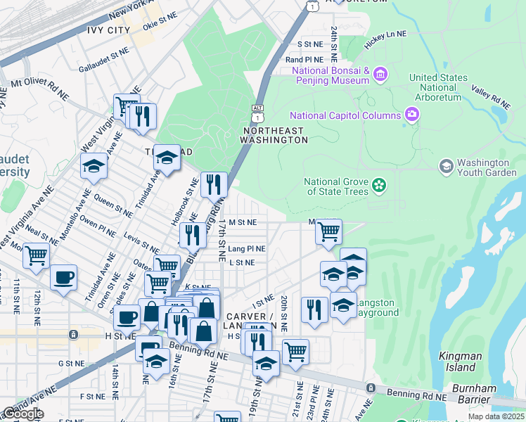 map of restaurants, bars, coffee shops, grocery stores, and more near 101 Independence Avenue Southeast in Washington