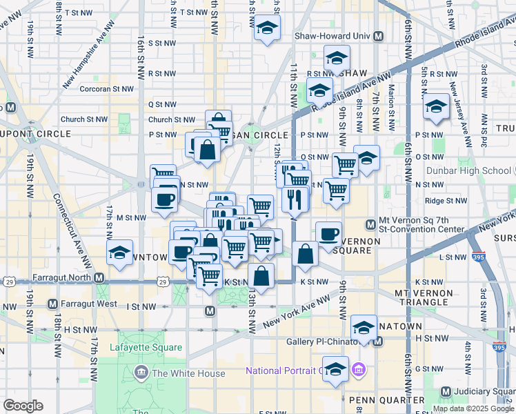 map of restaurants, bars, coffee shops, grocery stores, and more near 1209 13th Street Northwest in Washington