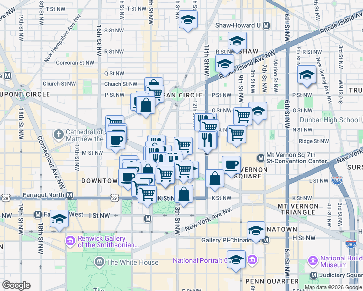 map of restaurants, bars, coffee shops, grocery stores, and more near 101 Independence Avenue Southeast in Washington