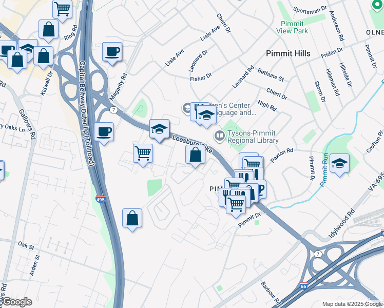 map of restaurants, bars, coffee shops, grocery stores, and more near 2086 Hutchison Grove Court in Falls Church