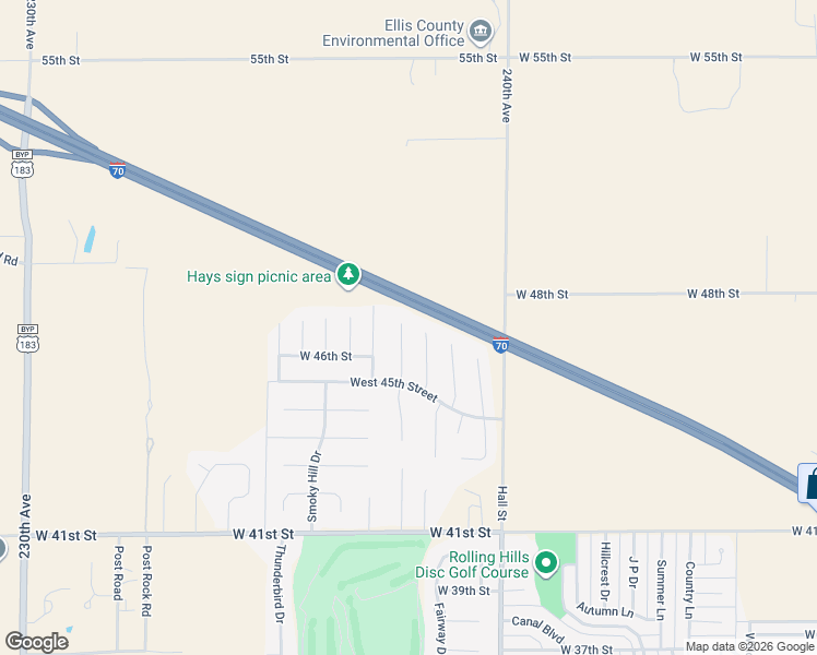 map of restaurants, bars, coffee shops, grocery stores, and more near U.S. 183 Bypass in Hays