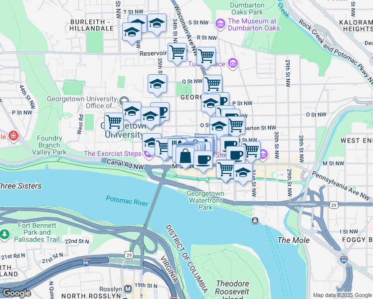 map of restaurants, bars, coffee shops, grocery stores, and more near 3329 Prospect Street Northwest in Washington
