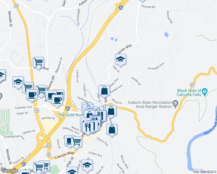 map of restaurants, bars, coffee shops, grocery stores, and more near 144 Huntley Avenue in Auburn