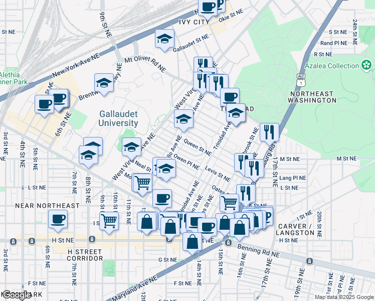 map of restaurants, bars, coffee shops, grocery stores, and more near 101 Independence Avenue Southeast in Washington