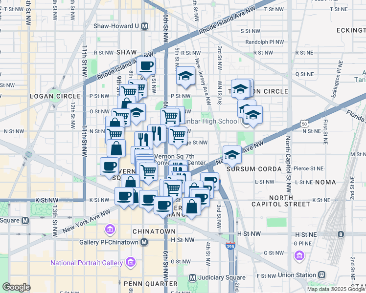 map of restaurants, bars, coffee shops, grocery stores, and more near 101 Independence Avenue Southeast in Washington