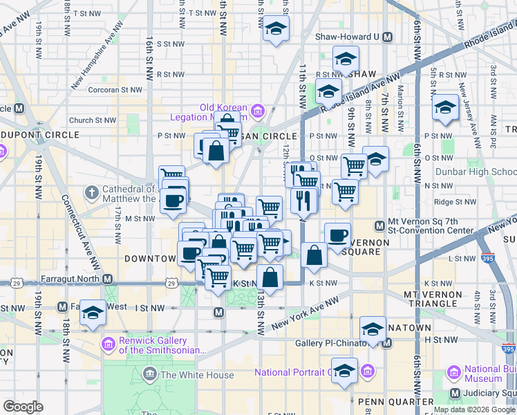 map of restaurants, bars, coffee shops, grocery stores, and more near 101 Independence Avenue Southeast in Washington
