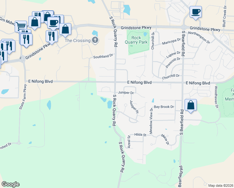 map of restaurants, bars, coffee shops, grocery stores, and more near 3918 South Rock Quarry Road in Columbia