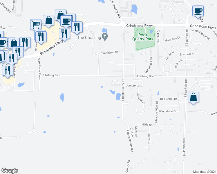 map of restaurants, bars, coffee shops, grocery stores, and more near 1618 Juniper Drive in Columbia