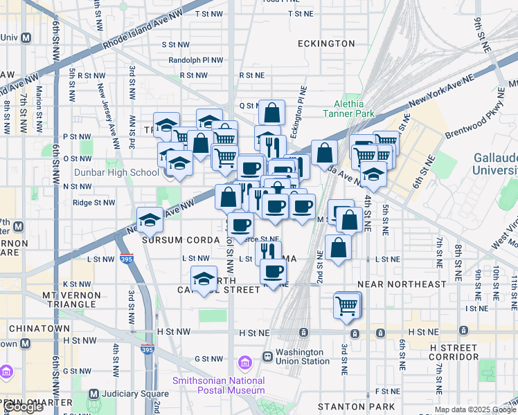 map of restaurants, bars, coffee shops, grocery stores, and more near 101 Independence Avenue Southeast in Washington