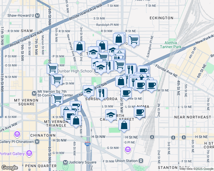 map of restaurants, bars, coffee shops, grocery stores, and more near 101 Independence Avenue Southeast in Washington