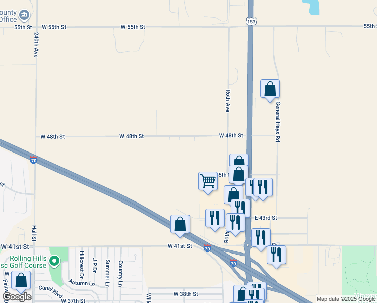 map of restaurants, bars, coffee shops, grocery stores, and more near in Hays